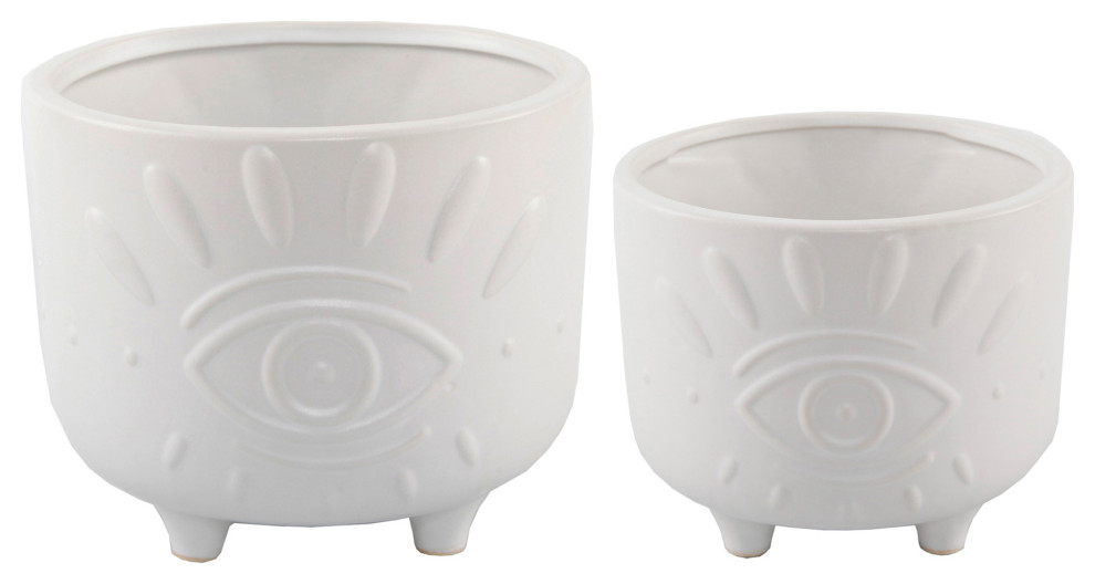 6In & 4.75In Evil Eye Footed Planter,Set Of 2, Matte White - Contemporary -  Indoor Pots And Planters - by Flora Bunda, Inc. | Houzz