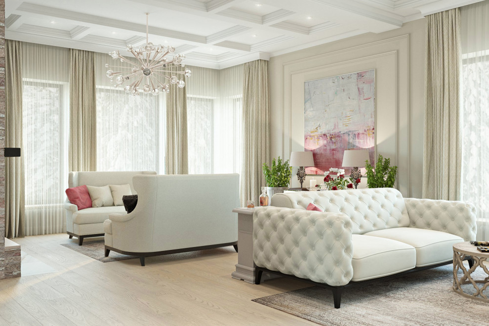 Гостиная и кухня в загородном доме