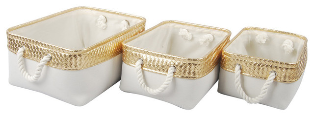 Alcott Canvas Nested Baskets Gold/White, Set of 3