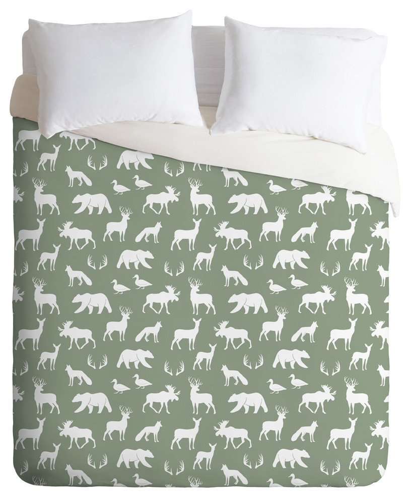 Deny Designs Little Arrow Design Co Woodland On Sage Duvet Cover