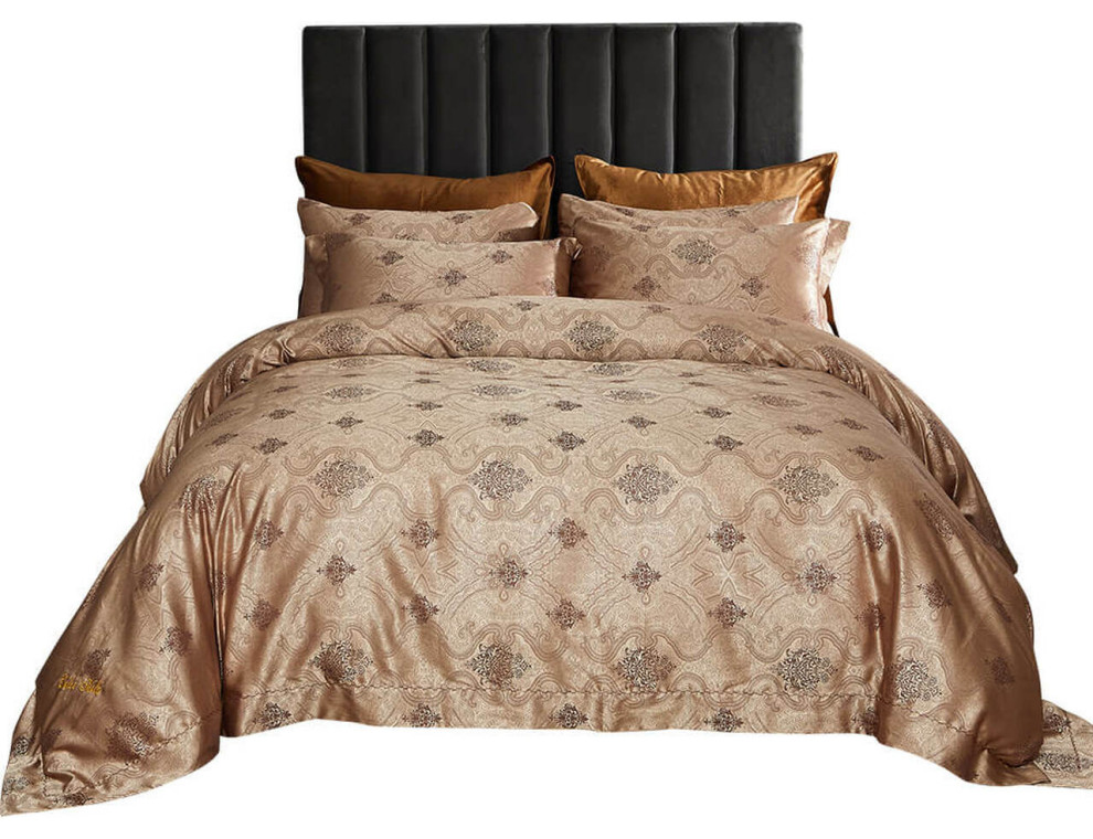 King Size Duvet Cover Set, 6 Piece Luxury Jacquard Bedding, Los Angeles