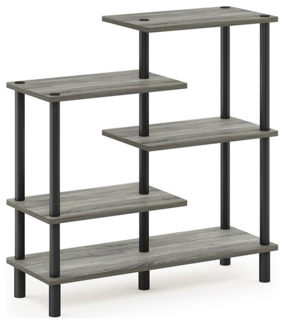 Furinno Hoekrek met 5 niveaus, multifunctioneel rek, hout, Columbia Walnut/ zwart, 29,46 x 29,46 x 146,56 cm