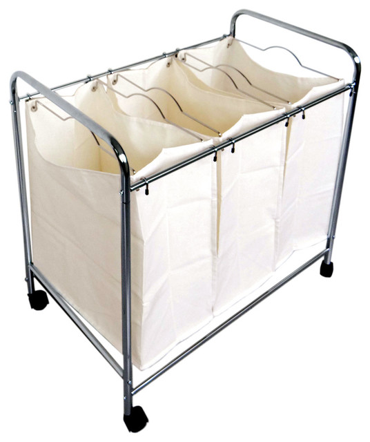 3 Divider Laundry Baskets Trolley Contemporary Hampers by Proman