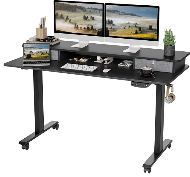 Electric Desk, Adjustable Height and Raised Stand With 2 Drawers ...