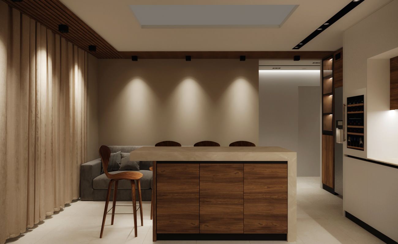 Кухня-гостиная для молодой пары в стиле Total minimalism