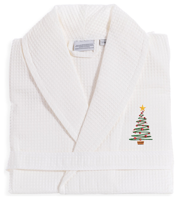 Waffle Weave Embroidered Tree Bathrobe Contemporary Bathrobes by