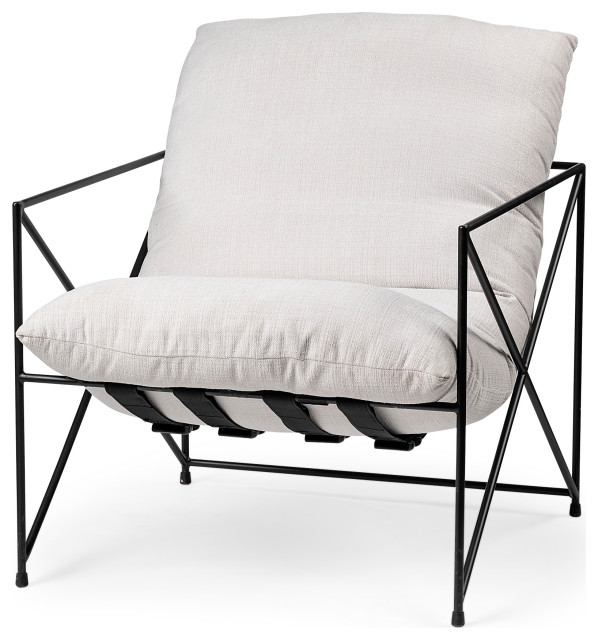 Leonidas Gray Fabric Wrap Black Metal Frame Accent Chair - Midcentury