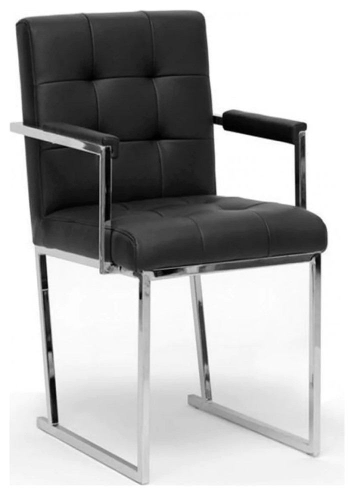 Karen Modern Black Leatherette Dining Arm Chair, Set of 2