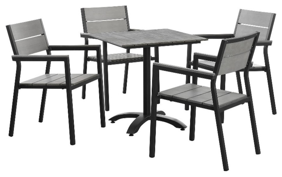 Modway Maine 5Piece Modern Aluminum Patio Dining Set in Brown/Gray