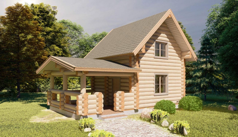 Баня из бревна с мансардным этажом