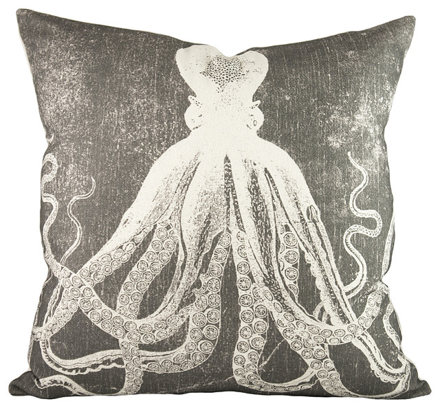 Octopus Contrast Pillow, Charcoal - Traditional - Decorative Pillows - by TheWatsonShop