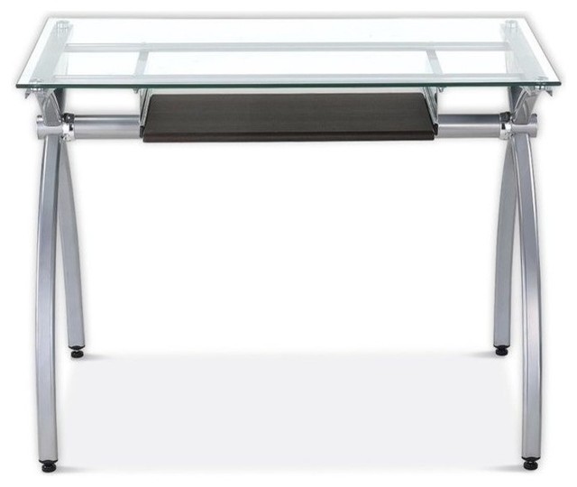 Techni Mobili Alterna Glass Top Metal Computer Desk Contemporary