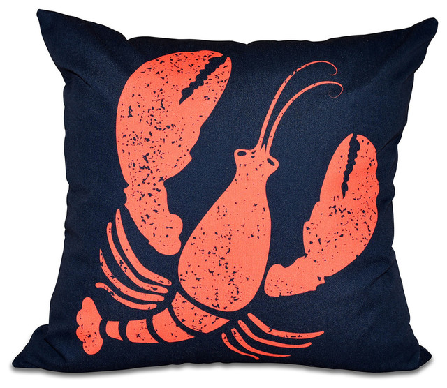Lobster, Animal Print Outdoor Pillow, 18"X18" Beach Style Outdoor Cushions And Pillows by