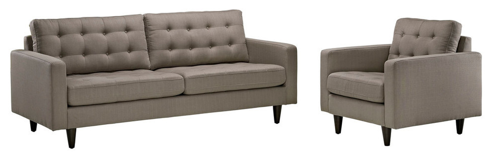 Modern Contemporary Living Room Armchair and Sofa, Granite , 2-Piece Set
