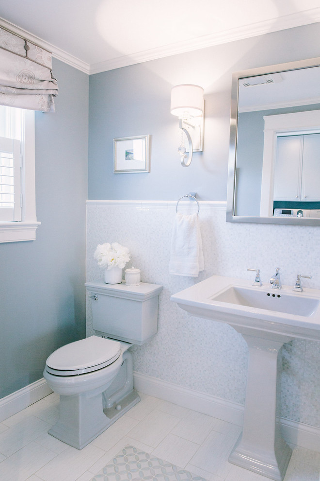Transitional powder room in Portland Maine.