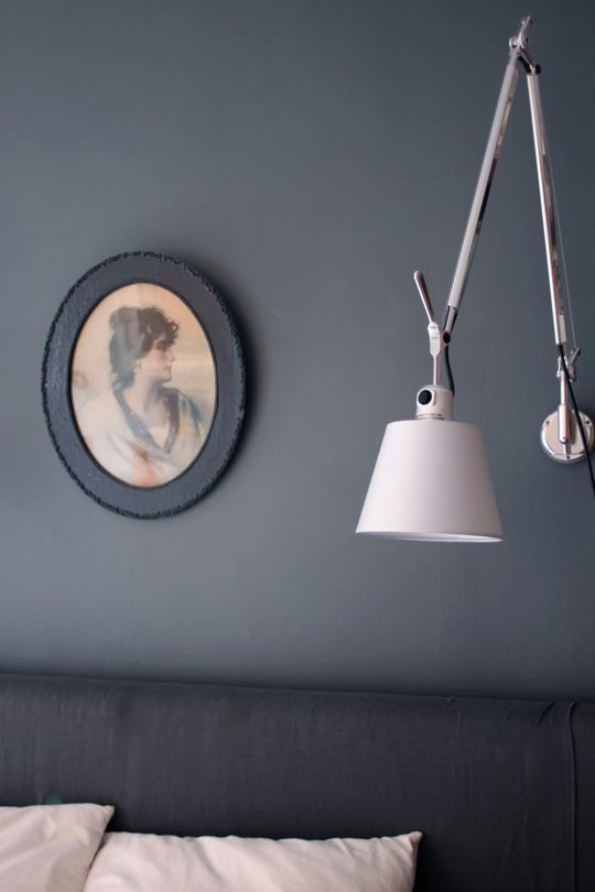 Mittelgroßes Eklektisches Hauptschlafzimmer mit grauer Wandfarbe und hellem Holzboden in New York