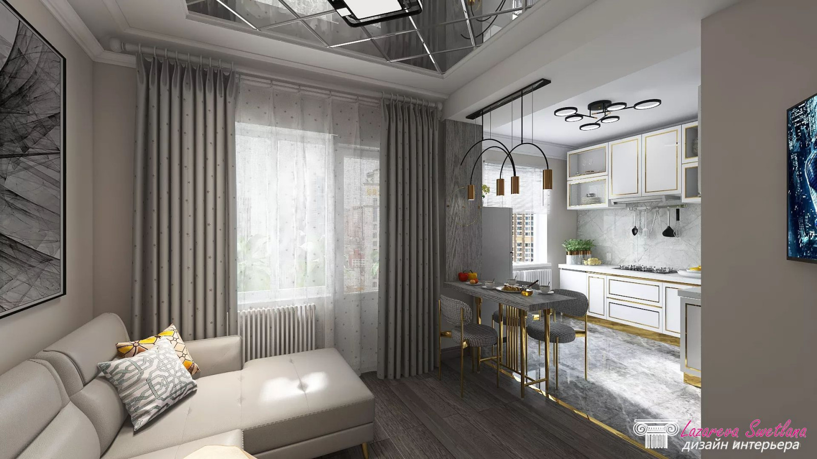 Визуализация дизайна  интерьера квартиры-студии