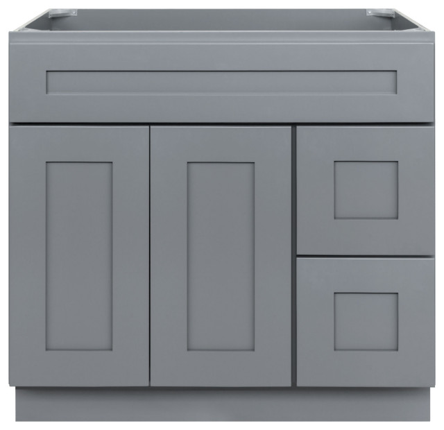 36" Vanity Sink Base With Right Drawers Colonial Gray by LessCare, 36"x21"x34.5