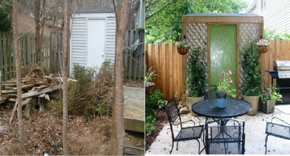 Esempio di un piccolo patio o portico minimal dietro casa con un giardino in vaso, pavimentazioni in cemento e nessuna copertura