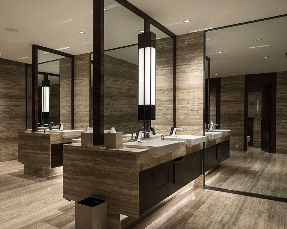 Пример оригинального дизайна: огромная ванная комната в стиле модернизм