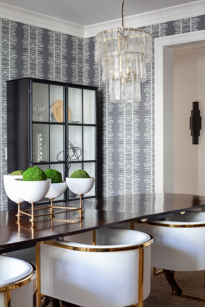 Design ideas for a transitional separate dining room in Charlotte with grey walls.