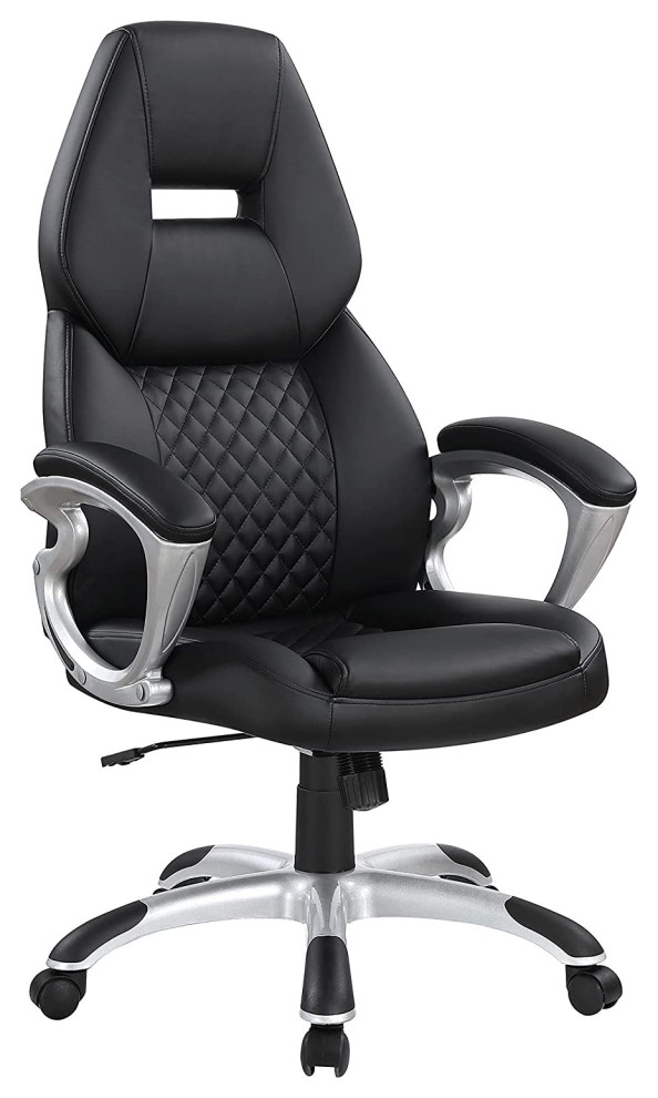 Modern Office Chair, Faux Leather Seat With Diamond Tufted Backrest
