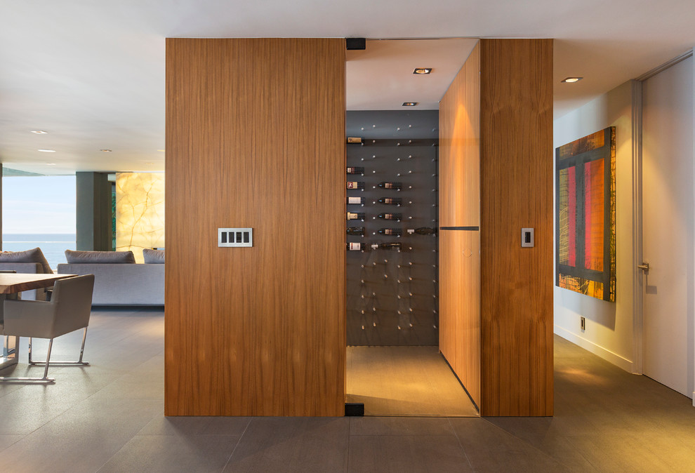 Design ideas for a contemporary wine cellar in Los Angeles with display racks.