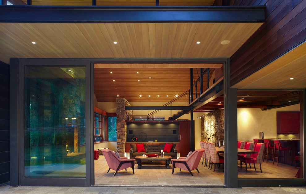 Design ideas for a contemporary open concept living room in Denver.