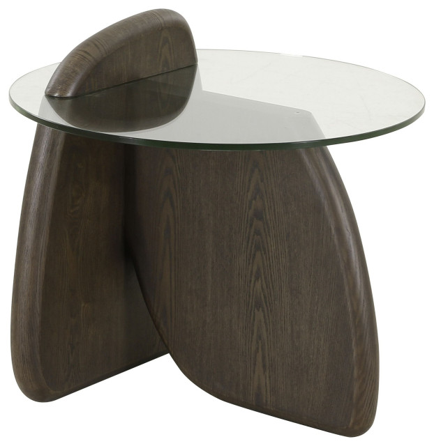 Modrest Buxton Mid-Century Modern Glass + Dark Walnut End Table