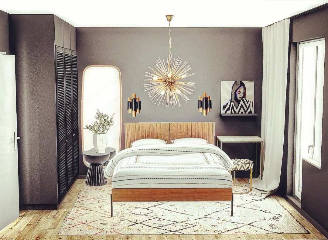 Проект спальни с тёмными стенами