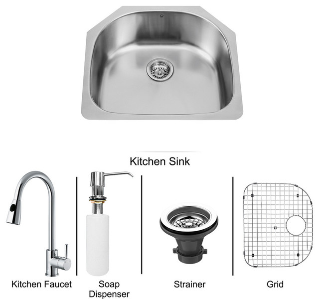 All in One 24 in. Undermount Stainless Steel Kitchen Sink and Chrome Faucet Set