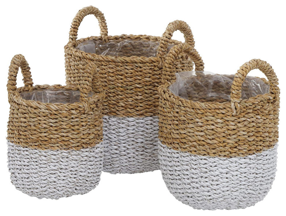 3 Piece Rustic Paint Dipped Baskets Beach Style Baskets by Whole
