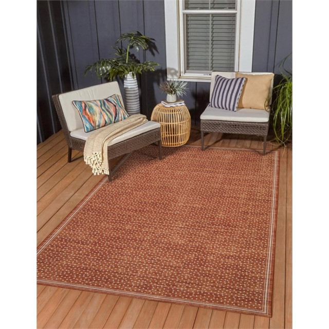 Linon Indoor Outdoor Washable Hama Polyester Area 5'x7' Rug in Orange ...