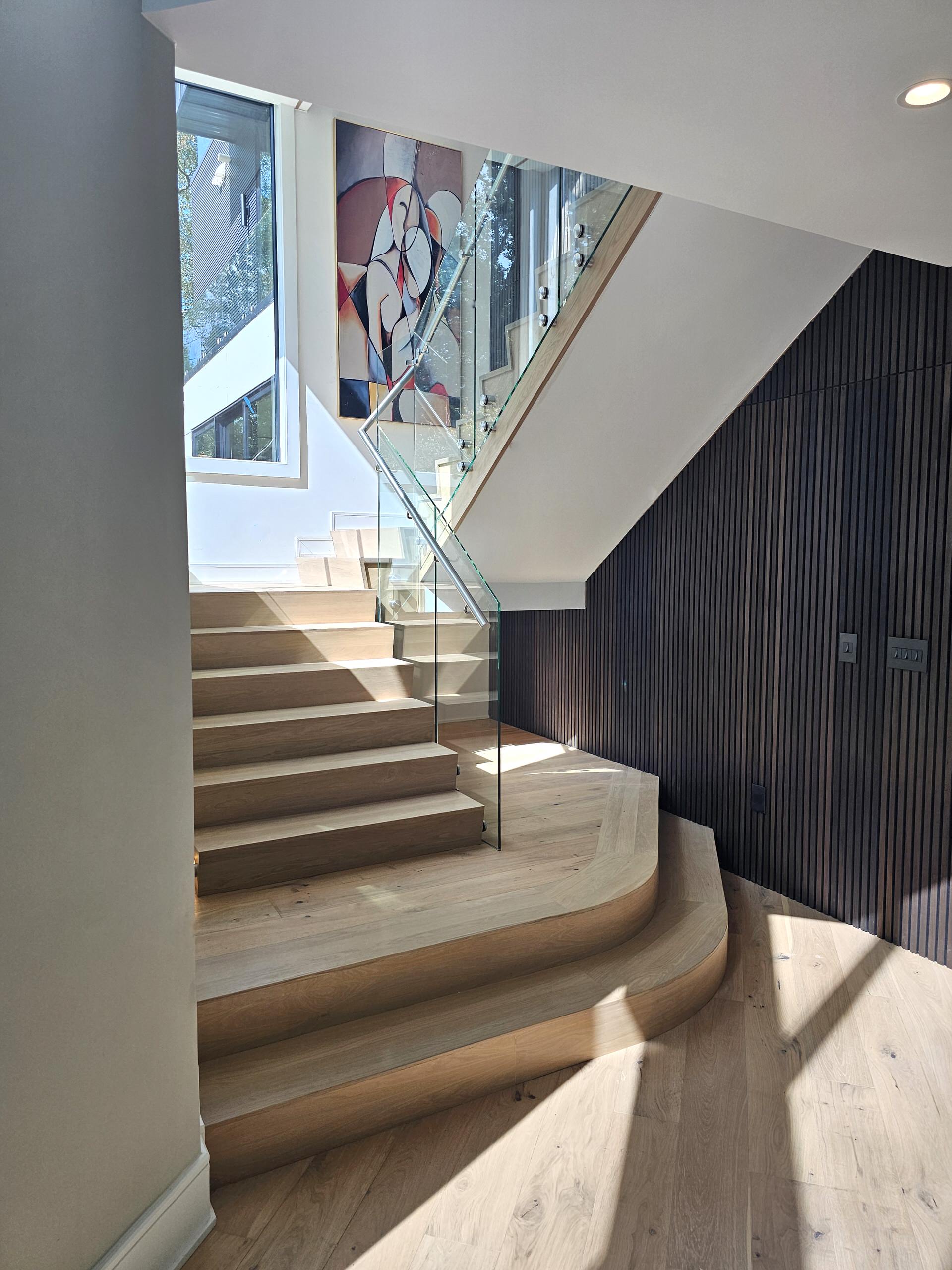 129_White Oak Slanted Riser Modern Stair, Mclean, VA 22102