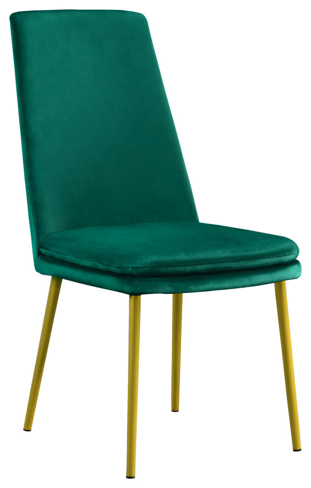 Modern Upholstered Dining Chair, Green Velvet, Set of 2 Modern