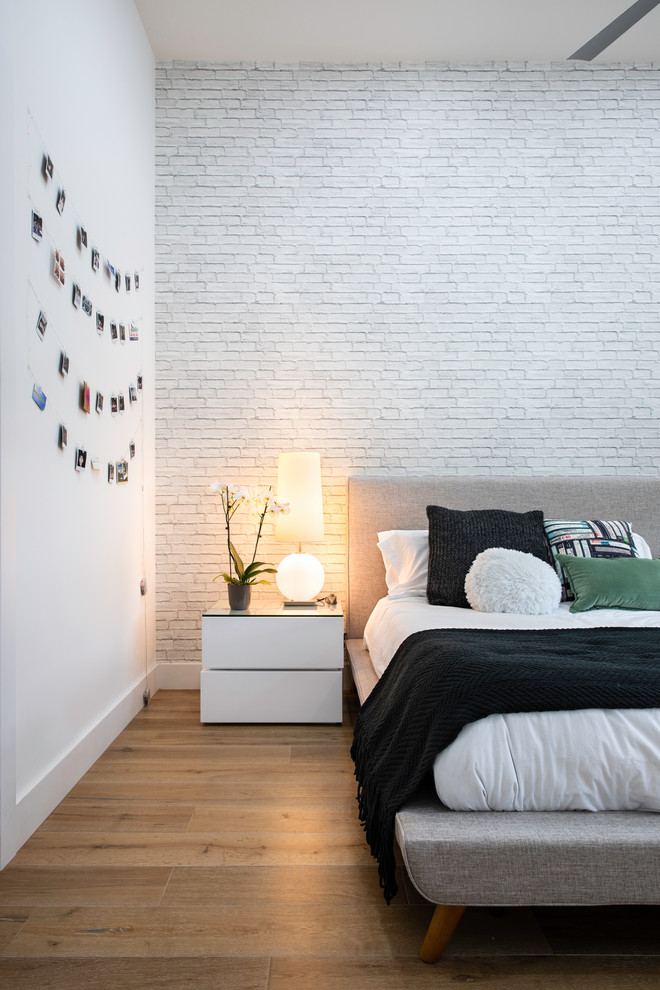 Trendy bedroom photo in Miami