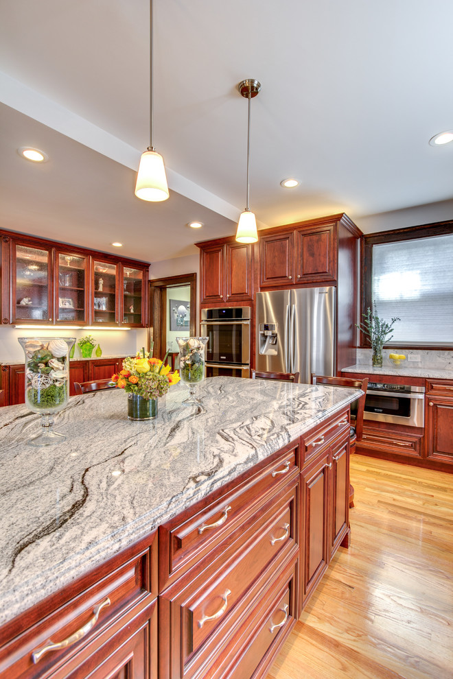Viscont White granite countertops with Cherry cabinets - Contemporary ...
