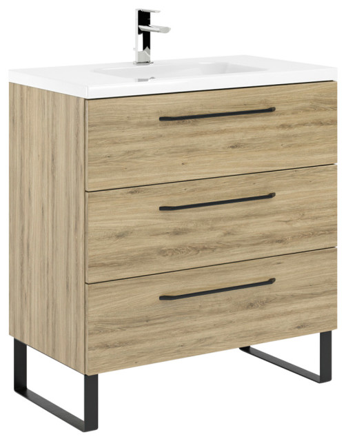 Denver 32" Bathroom Vanity With Ceramic Sink, Ginger, Black
