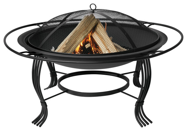 Black Outdoor Firebowl With Outer Ring Traditional Fire Pits