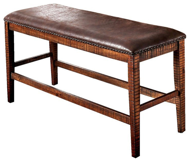 Benjara 16" Contemporary Wood and Faux Leather Counter Height Bench in