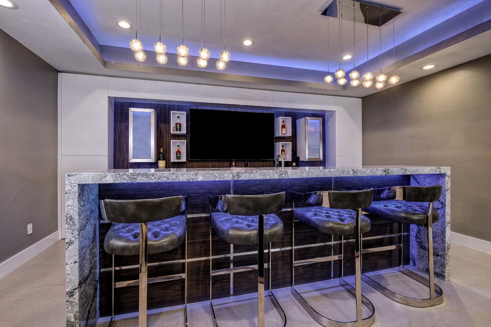 This is an example of a modern home bar in Other.