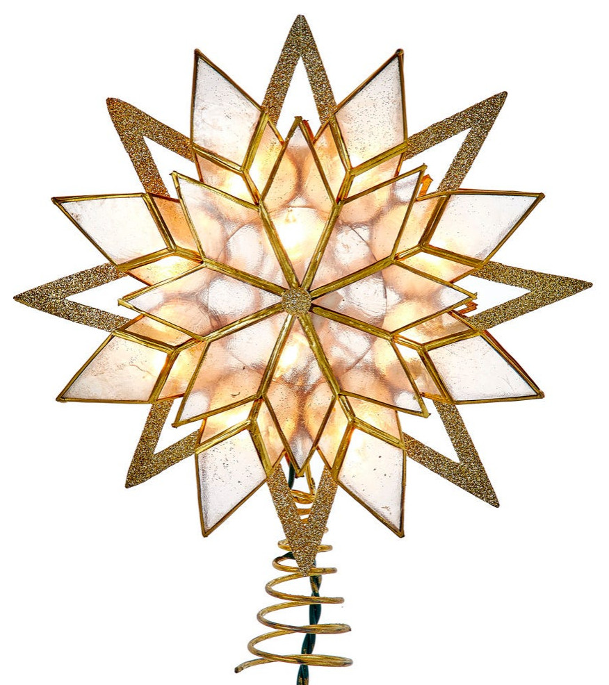 Kurt Adler 10Light 8Point Capiz Star Gold Glitter Tree Topper