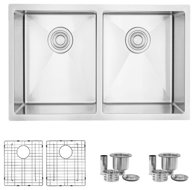 STYLISH 28 inch Double Bowl Dual mount Stainless Steel Kitchen Sink with Grids