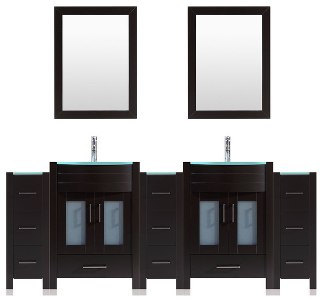 84" Black Vanity, 24" Double Sink Bases, Triple 12 Drawer Bases, LV3