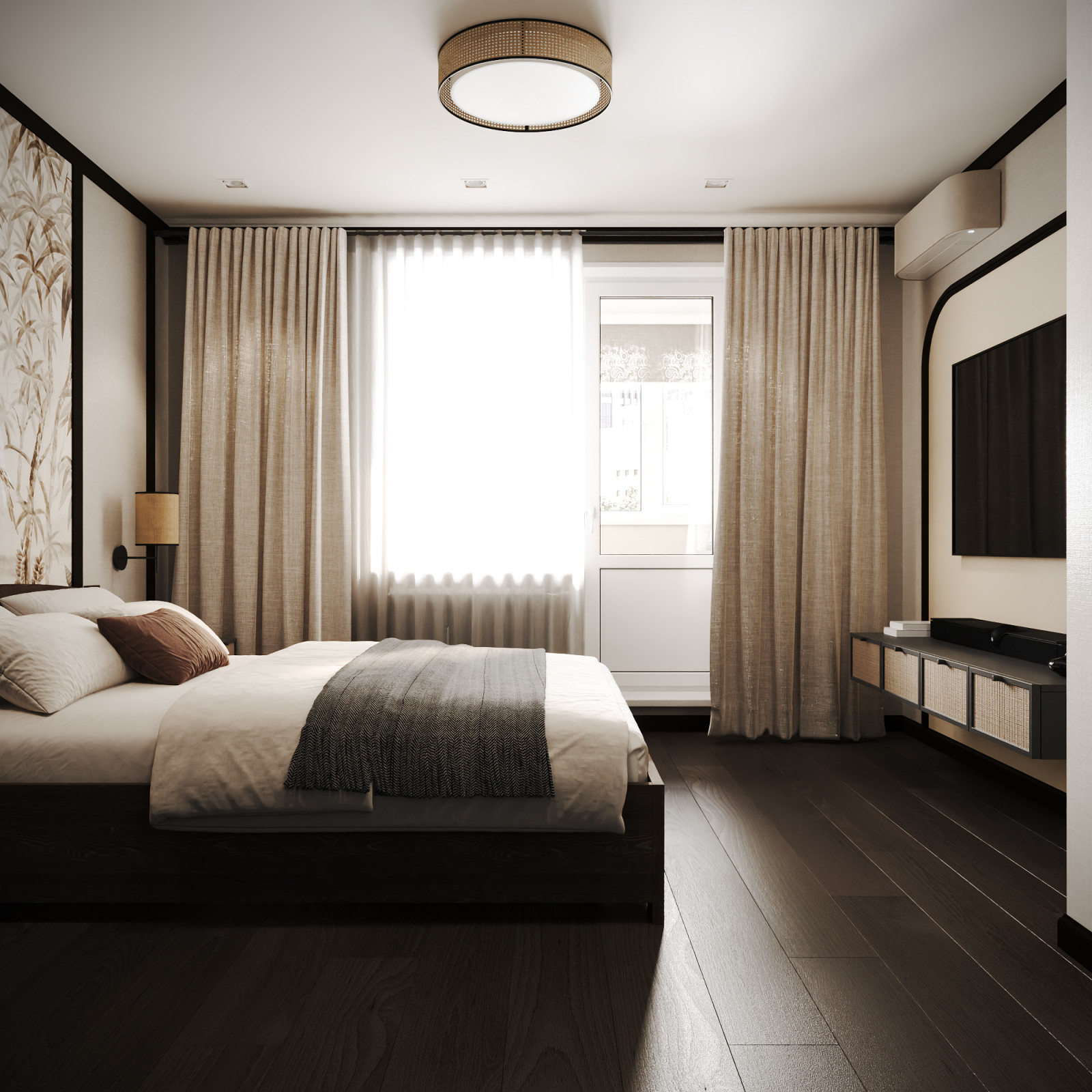 Дизайн мастер-спальни с балконом