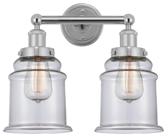 Canton 15" Bath Vanity Light, Polished Chrome, Clear Shade Industrial