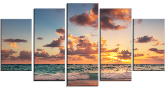 Sunrise On Beach Of Caribbean Sea Multipanel Canvas Wall - Multi Panel Wall Art Beach Sunrise On Beach Of Caribbean Sea Multipanel Canvas Wall - Multi Panel Wall Art Beach