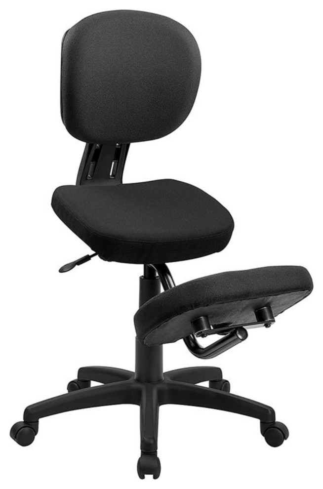 Mobile Ergonomic Kneeling Posture Task Office Chair With Back, Black Fabric