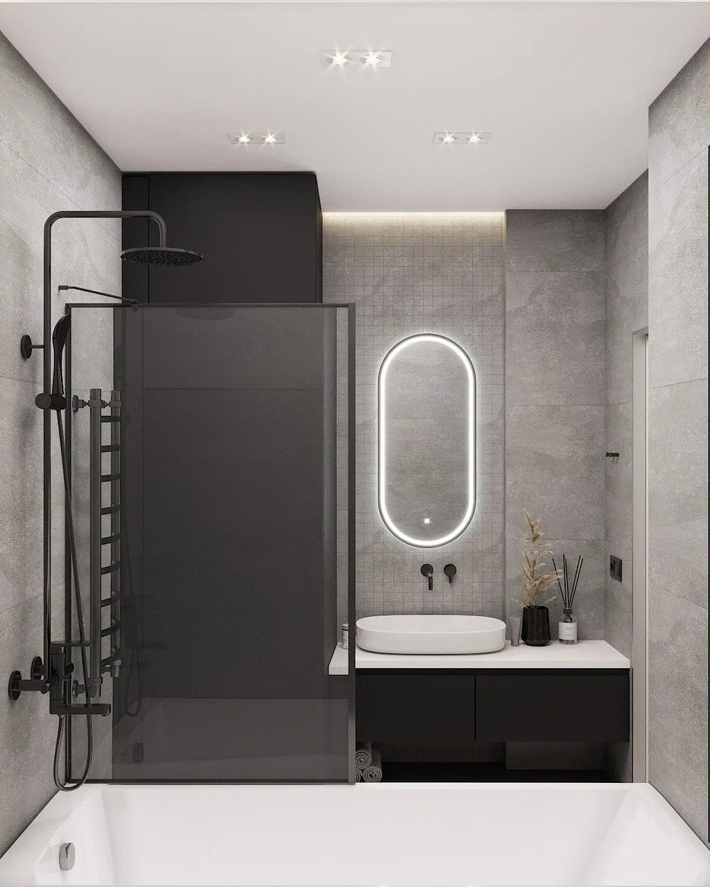 Кварртира в современном стиле с дестскоц в серых тонах