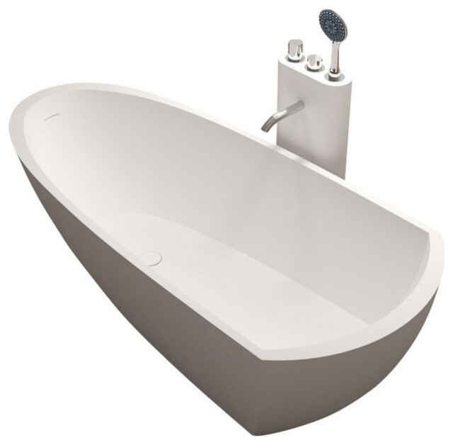 ADM Curved Freestanding Bathtub, White, 70.9" Contemporary Bathtubs